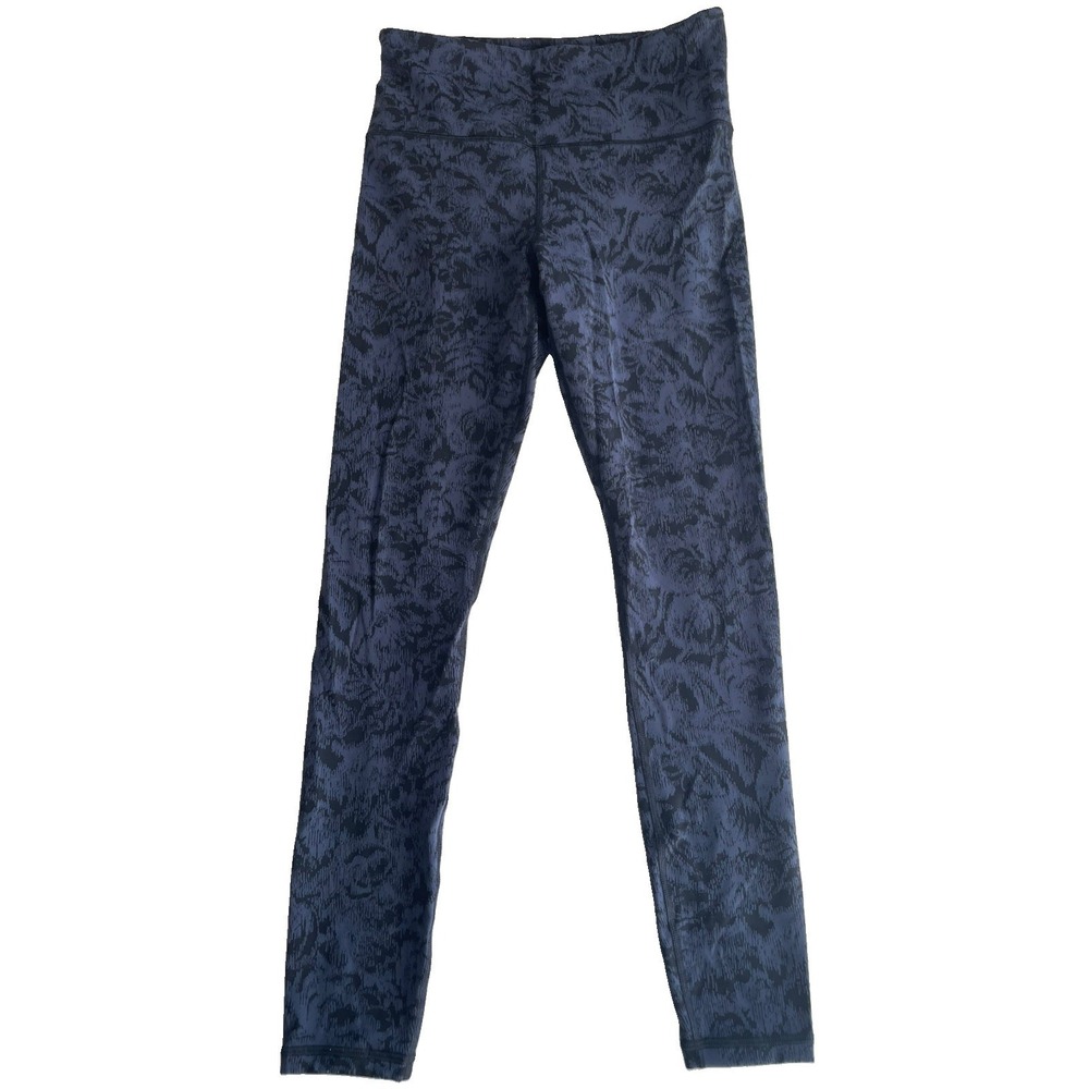 Athleta Elation Textured Tight Frosted Floral Blue/Black Leggings Athleisure M